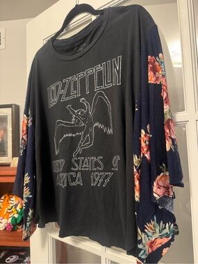 Led Zeppelin Floral Sleeve Black Tunic Top